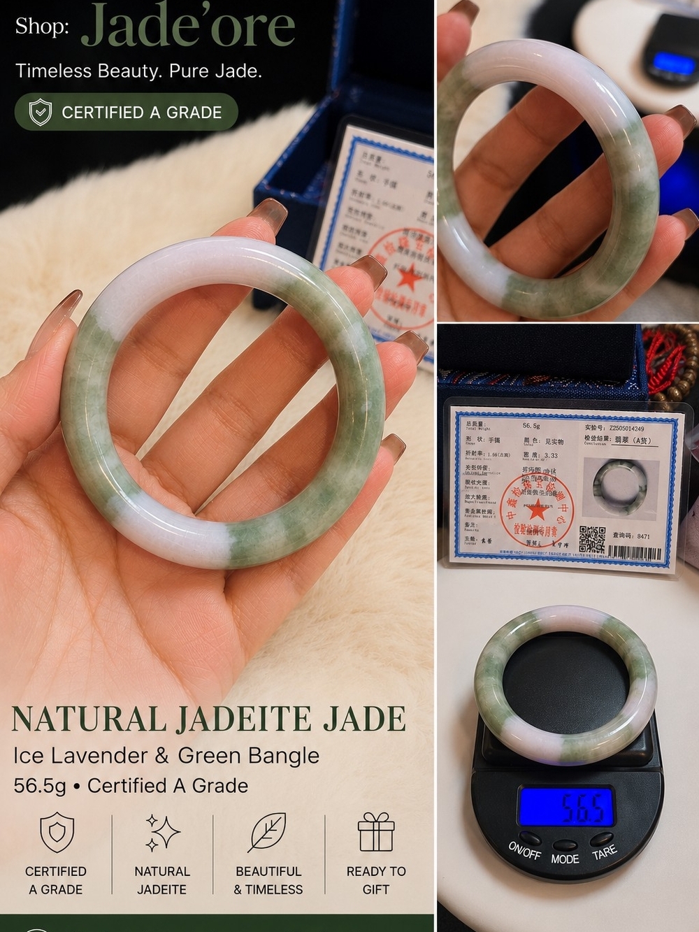 Natural Jadeite Bangle - Lavender & Green
